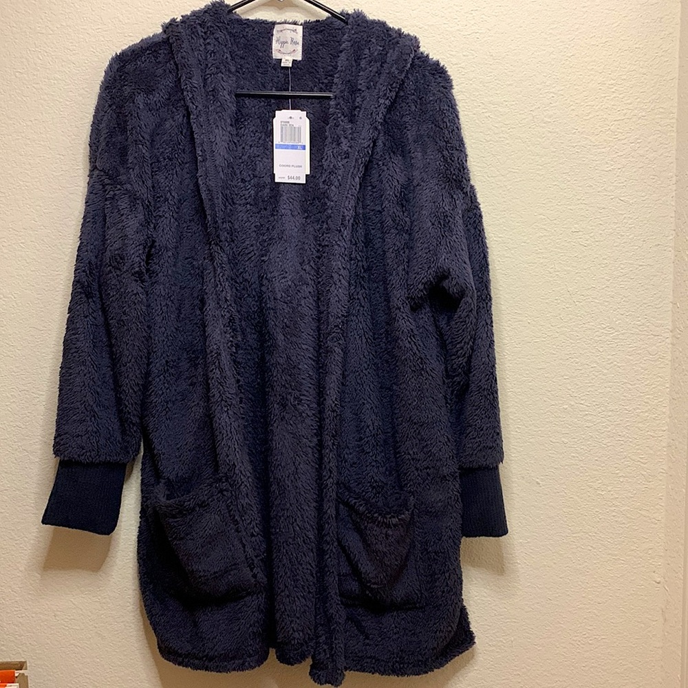 Plush Hooded Open Cardigan